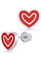 remarkable silver red heart baby stud earrings